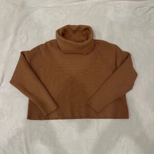 LULU'S LADIES CAMEL TURTLE NECK CROPPED KNIT SWEATER MEDIUM